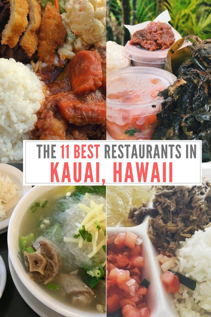 Many of these local restaurants below feature delicious plate lunches! Here is our list of the 11 top local places to eat in Kauai!  #kauai #hawaii #hawaiianfood #hawaiianrestaurants #restaurants #travelfood #travel #hawaiianrecipes