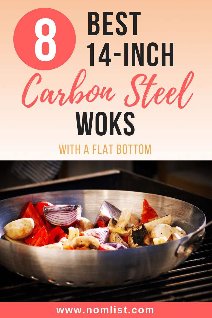 Looking to upgrade your Chinese recipes at home? We did the homework for you and found the best 14 inch carbon steel woks with a flat bottom on the market just for you!  #wok #woks #carbonsteel #steelwok #flatbottomwok #cookingutensils #chinesefod #chineserecipes #chinesecooking #kitchentools #kitchenwoks #kitchenutensils