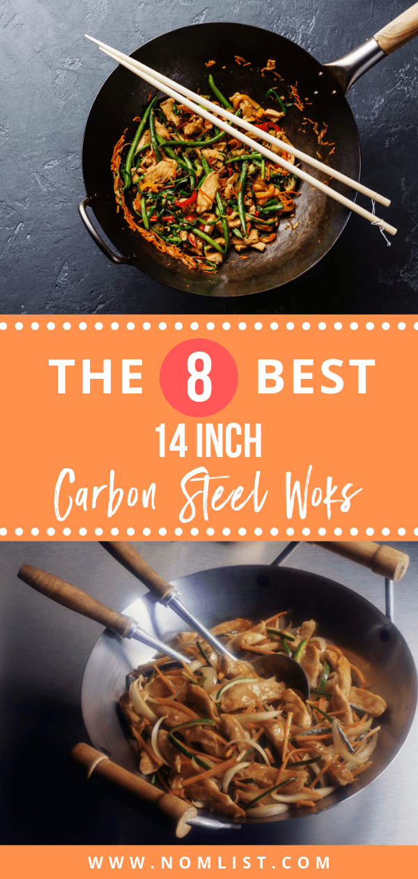 Looking to upgrade your Chinese recipes at home? We did the homework for you and found the best 14 inch carbon steel woks with a flat bottom on the market just for you!  #wok #woks #carbonsteel #steelwok #flatbottomwok #cookingutensils #chinesefod #chineserecipes #chinesecooking #kitchentools #kitchenwoks #kitchenutensils