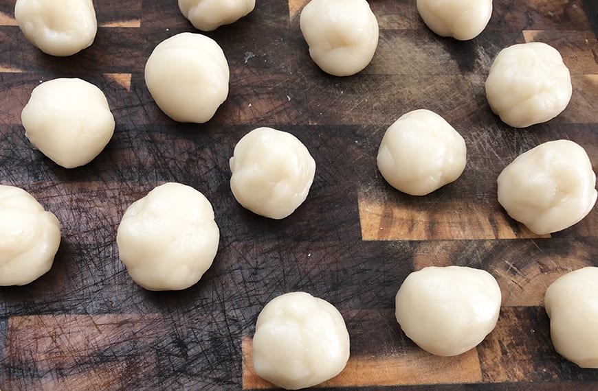 Snowskin Pumpkin Mooncakes (No-Bake) - mini dough balls